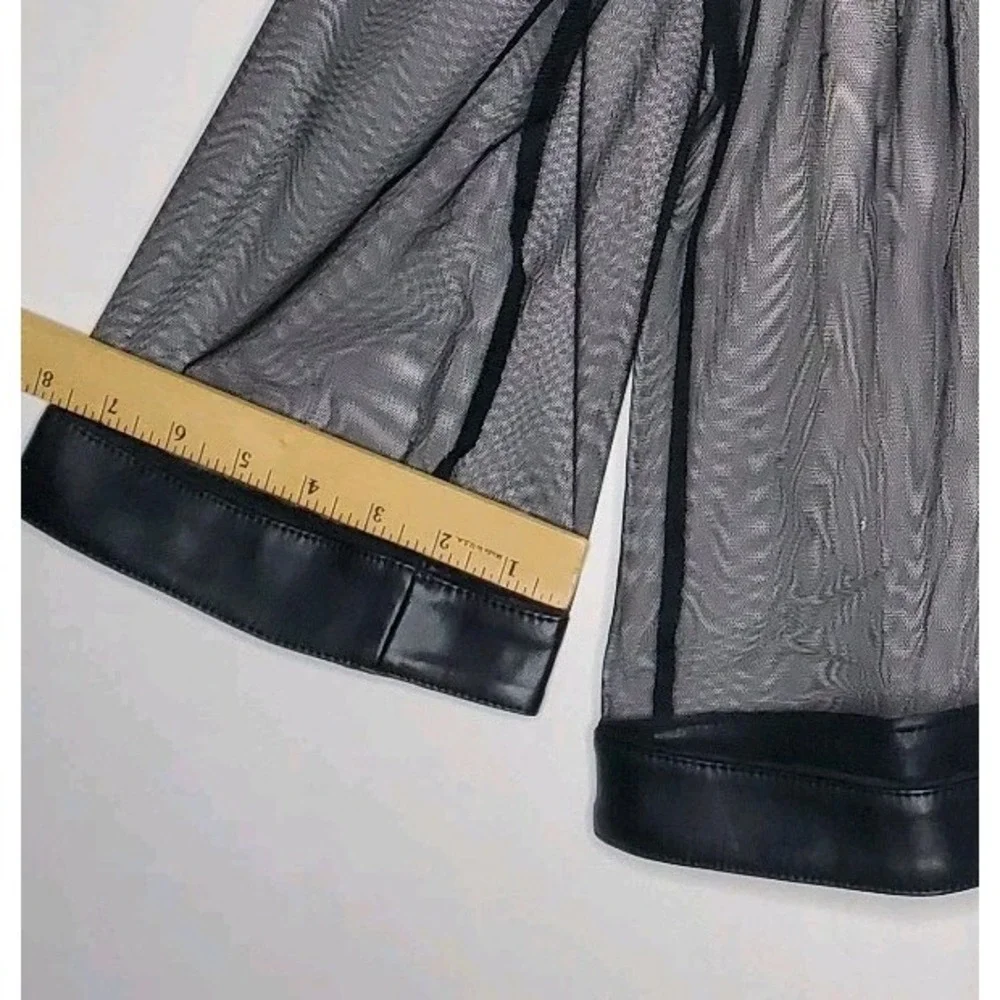 Colleen Lopez Sheer Mesh Faux‎ Leather Cardigan Small Black Edgy Artsy Witchy